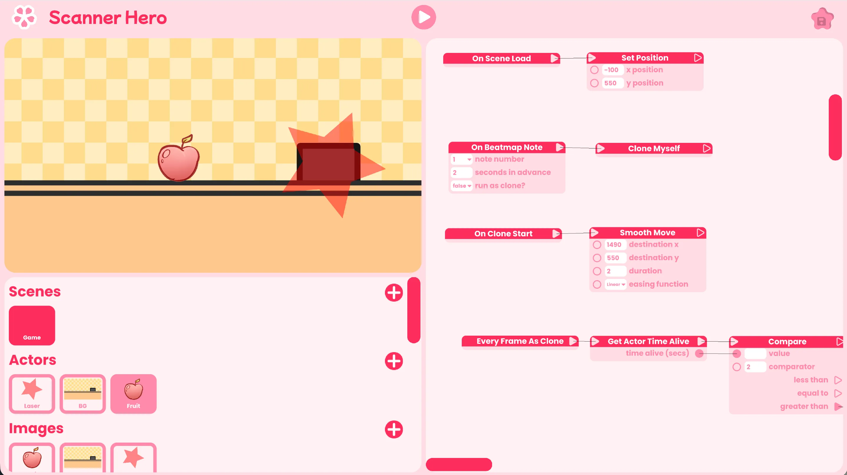 A screenshot of the Rhythm Game Studio editor.